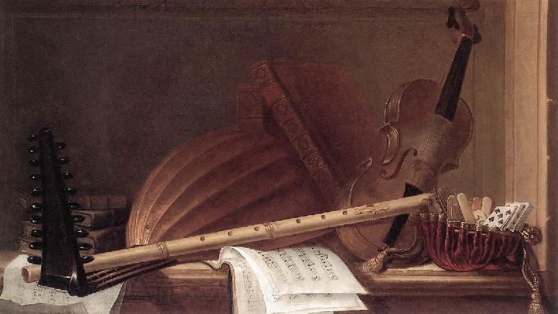 HUILLIOT, Pierre Nicolas Still-Life of Musical Instruments sf Spain oil painting art